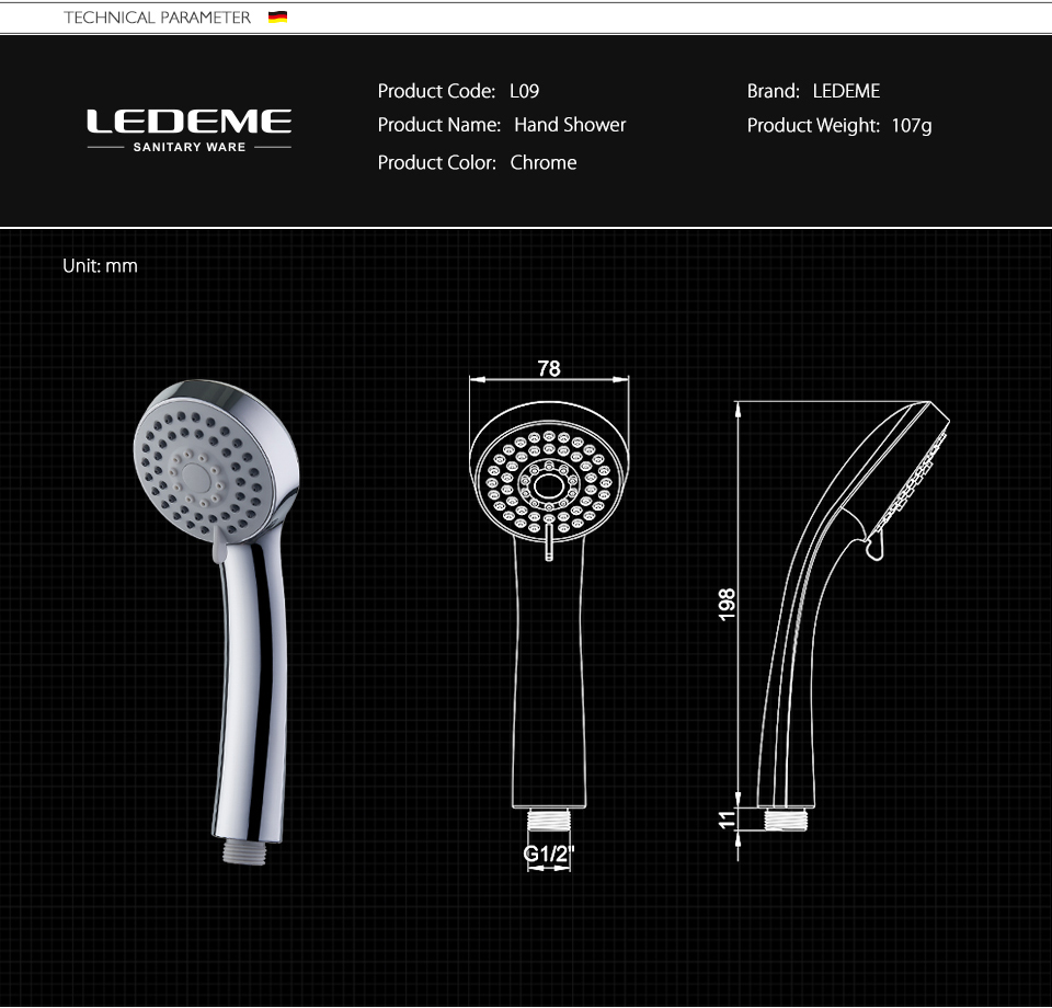 Лейка душевая Ledeme L09 3 режима