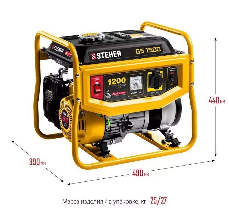 Генератор бензиновый 1200 Вт STEHER GS-1500