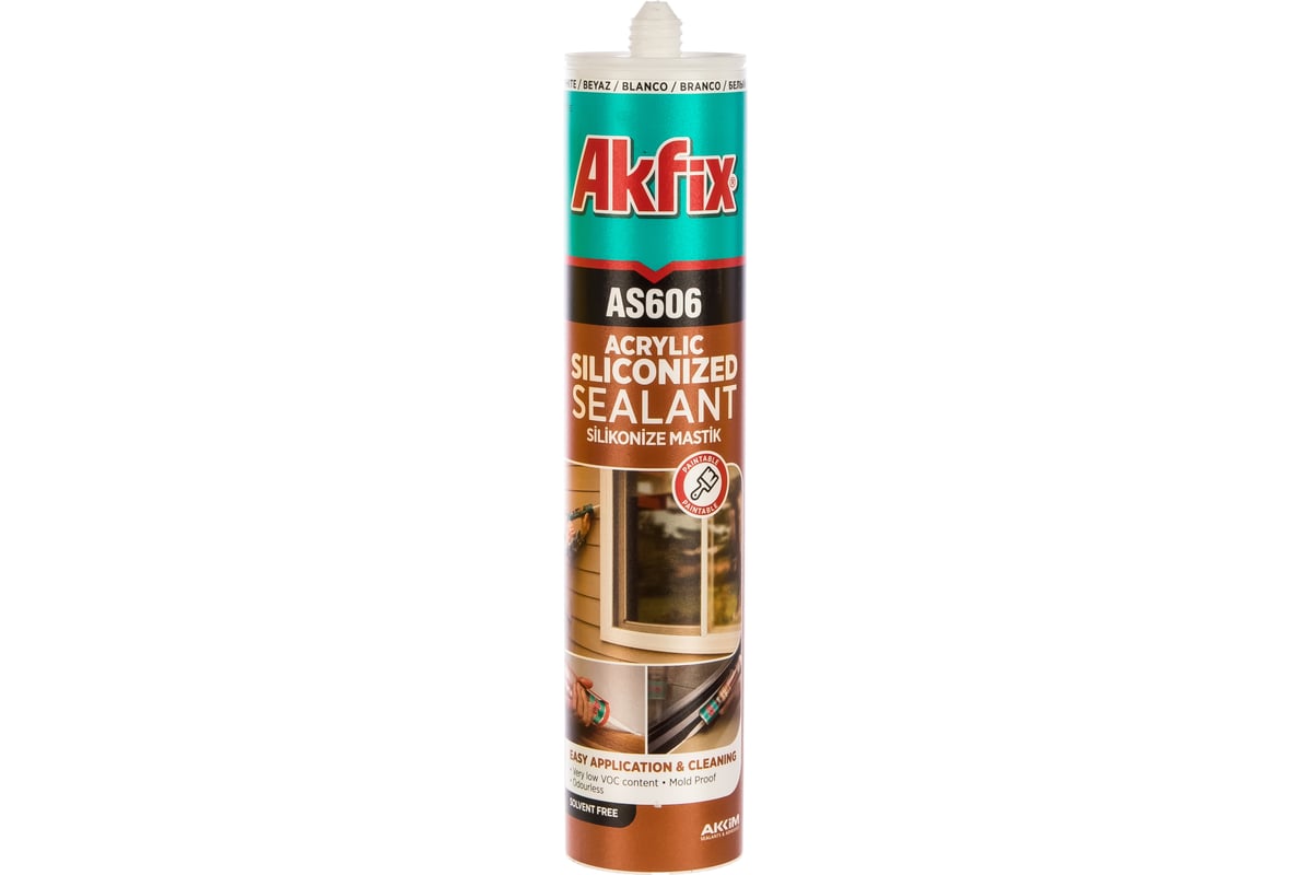 Akfix AS606 Силиконакриловый  герметик, 310 мл. Белый