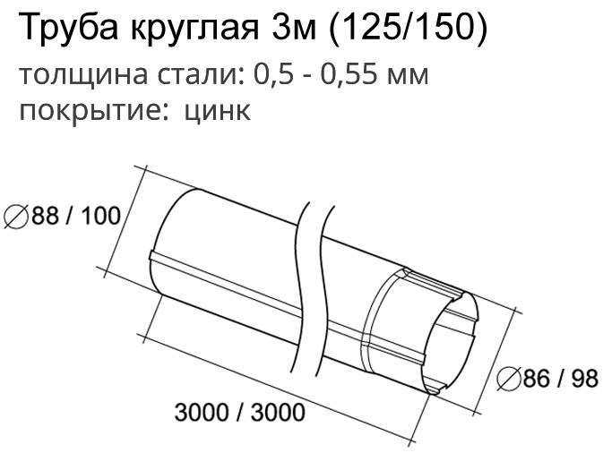 Труба соединительная Optima 90мм 1м RAL 7024 Мокрый асфальт