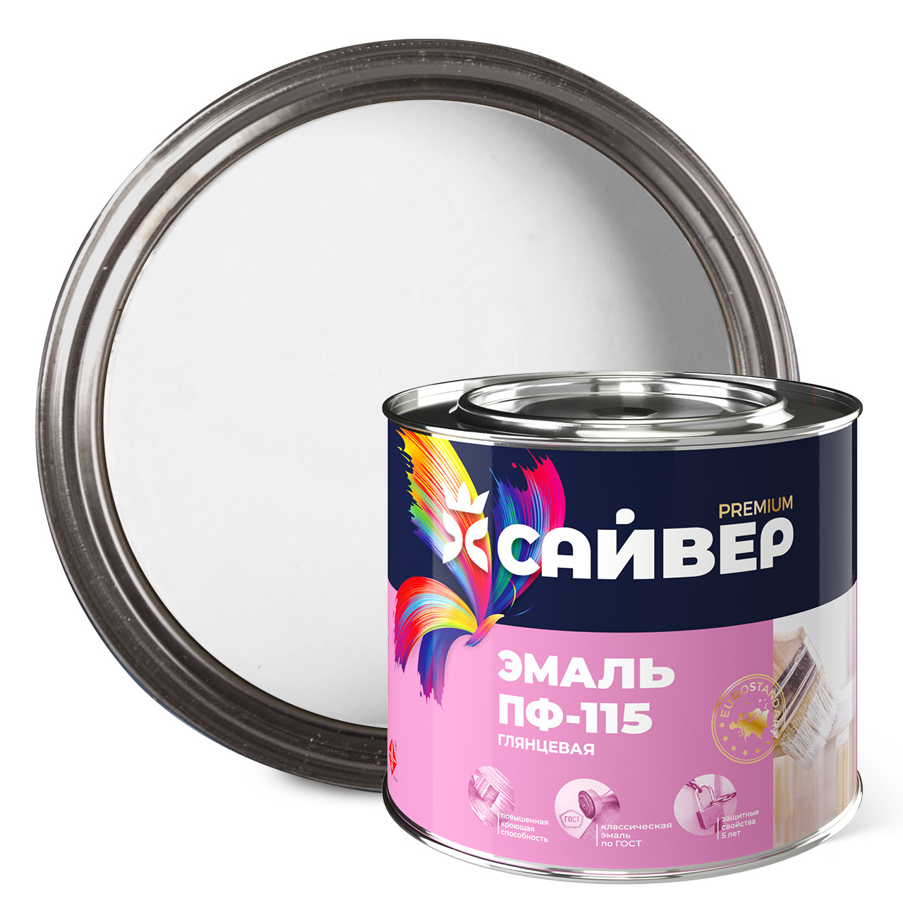 Эмаль ПФ-115 белая Сайвер 1,8 кг