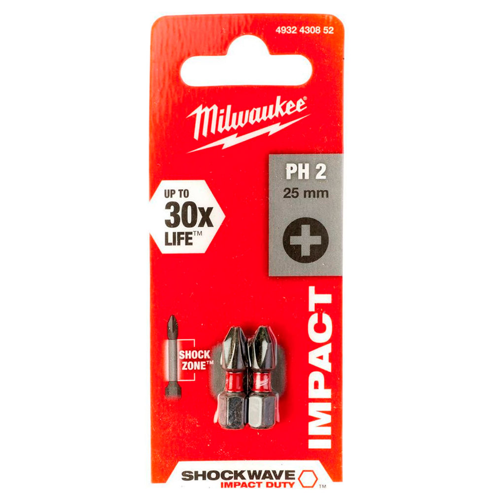Бита PH2 25мм (2шт) Milwaukee SHOCKWAVE