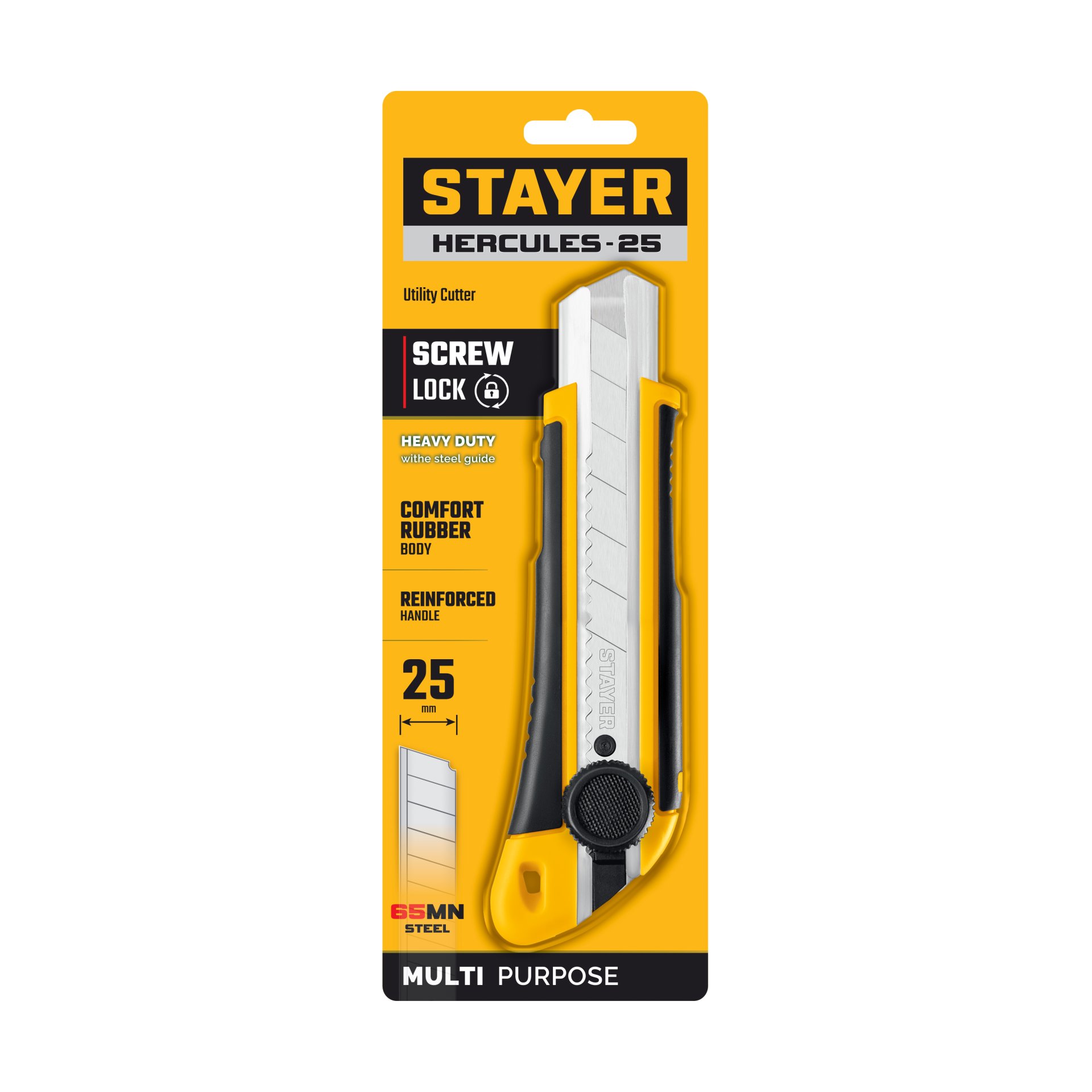 Нож с винтовым фиксатором STAYER HERCULES-25, 25 мм