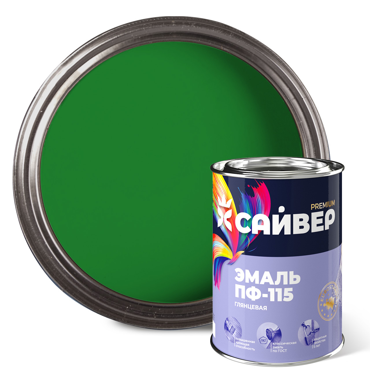 Эмаль ПФ-115 зелёная Сайвер 0,8 кг