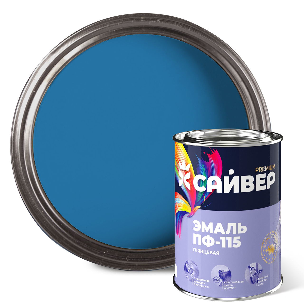 Эмаль ПФ-115 голубая Сайвер 0,8 кг