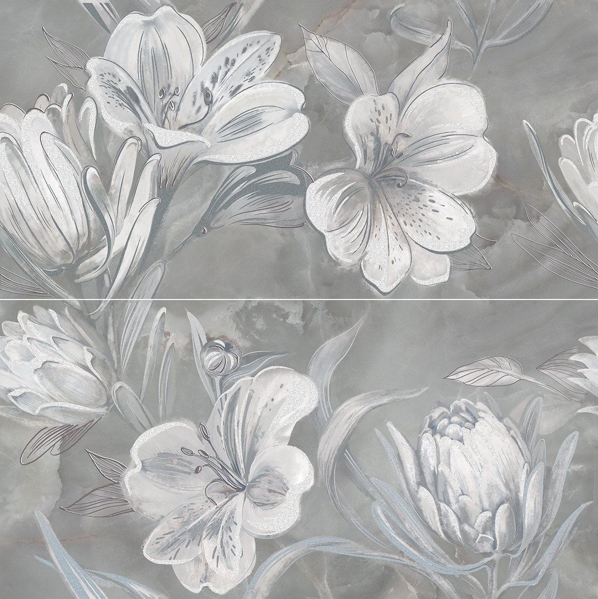 Плитка керамическая панно 63х63 OPALE GREY FLOWER