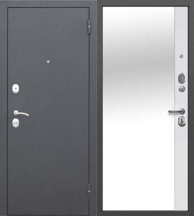 Дверь металлическая Серебро Зеркало Эмалит белый 960L