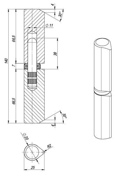 Петля приварная D20x140S (с фаской) (58155) (TRUDO)