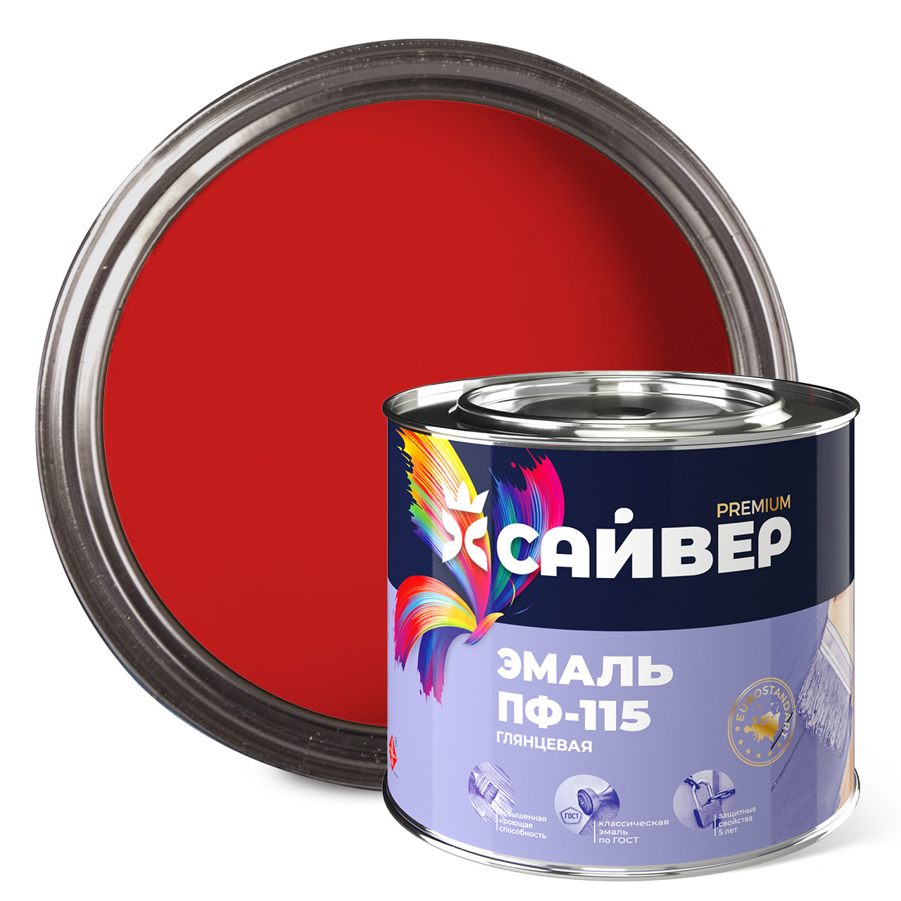 Эмаль ПФ-115 красная Сайвер 1,8 кг