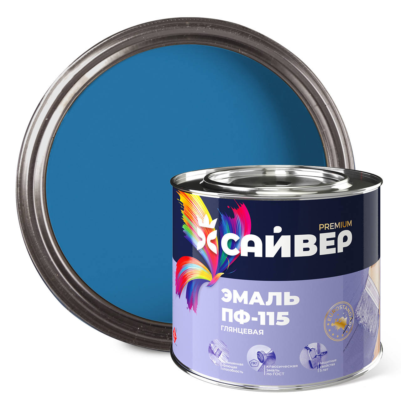 Эмаль ПФ-115 голубая Сайвер 1,8 кг