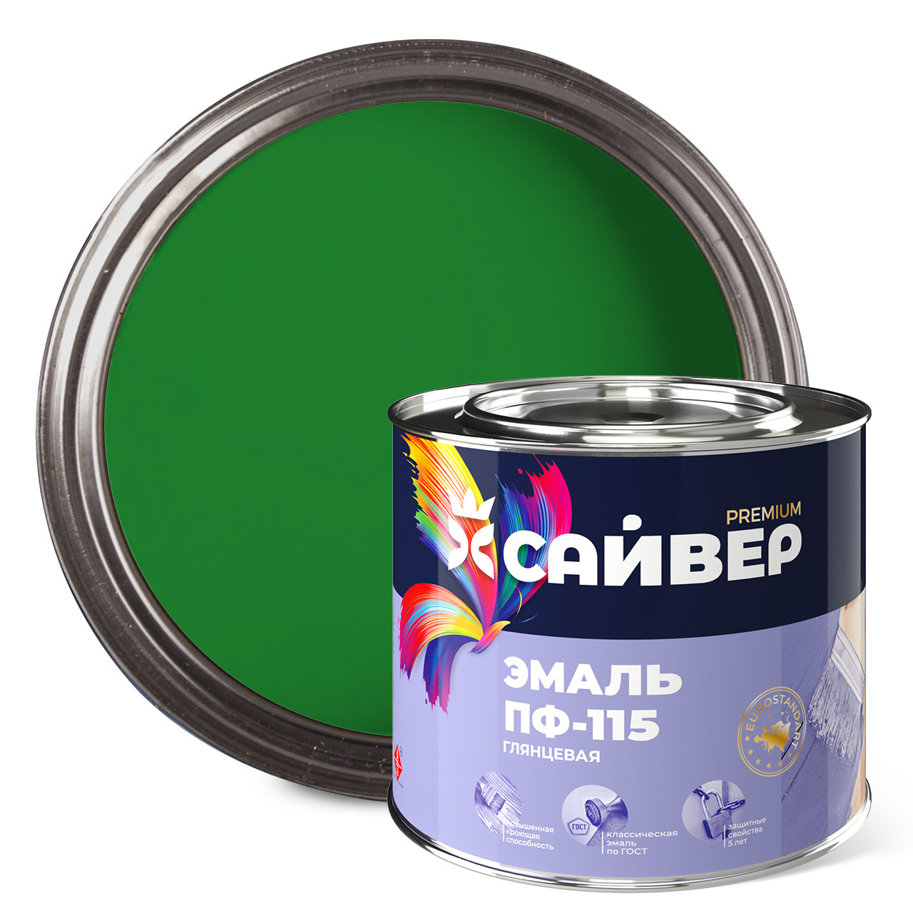 Эмаль ПФ-115 зелёная Сайвер 1,8 кг