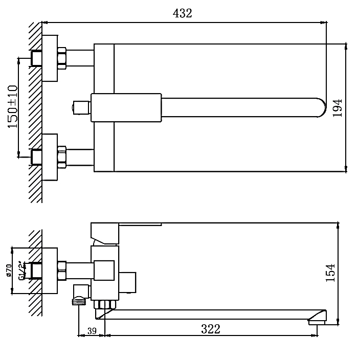 Смеситель для ванны излив 32,2см HB22803 HAIBA