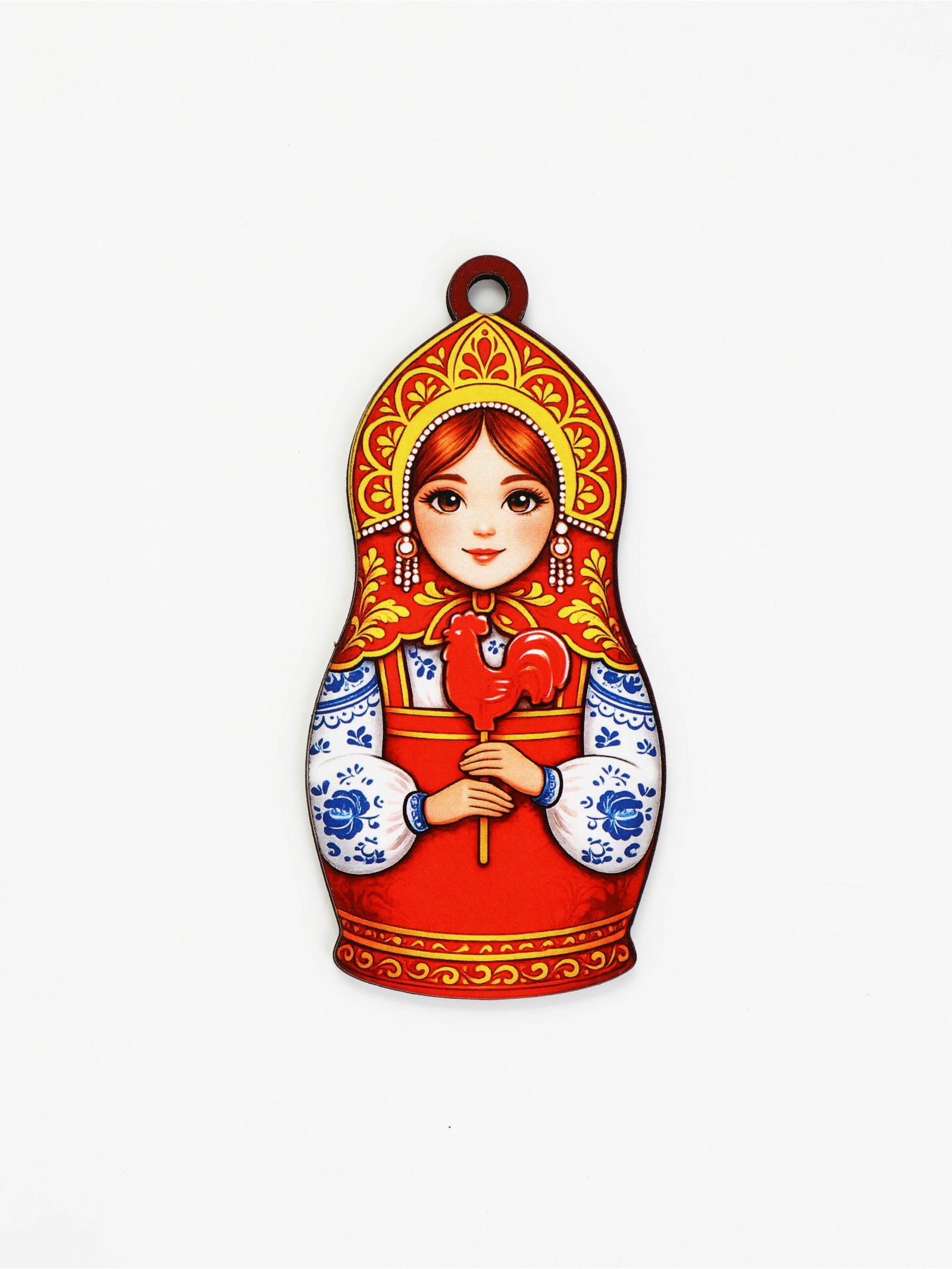 Елочная игрушка деревянная «Матрешка», 48×99 мм